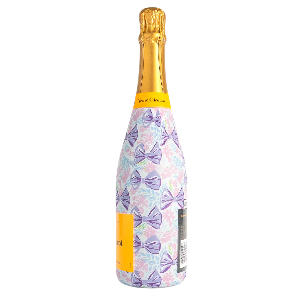 Lavender Lace Bows Bottle Wrap on Champagne Bottle