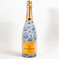 Thumbnail for Blue Easter Bunny Toile Bottle Wrap on Champagne Bottle