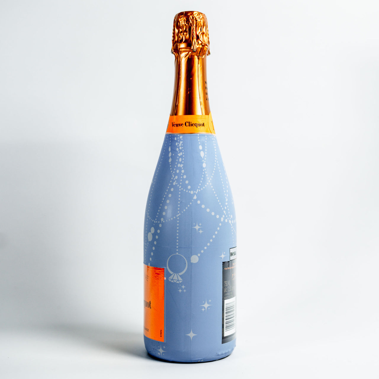 Blue Pearls and Prosecco Bottle Wrap on Champagne Bottle