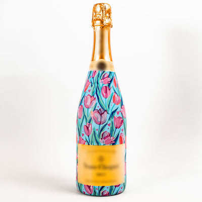 Blushing Tulip Garden Bottle Wrap on Champagne Bottle