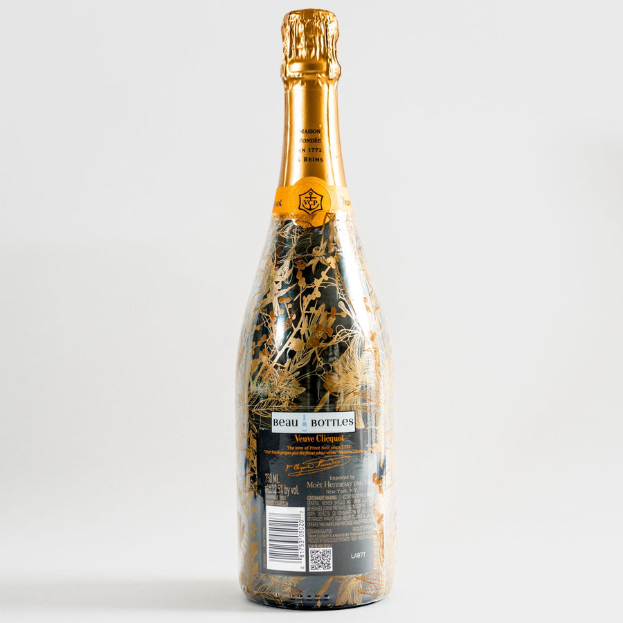 Clear Golden Botanical Bottle Wrap on Champagne Bottle