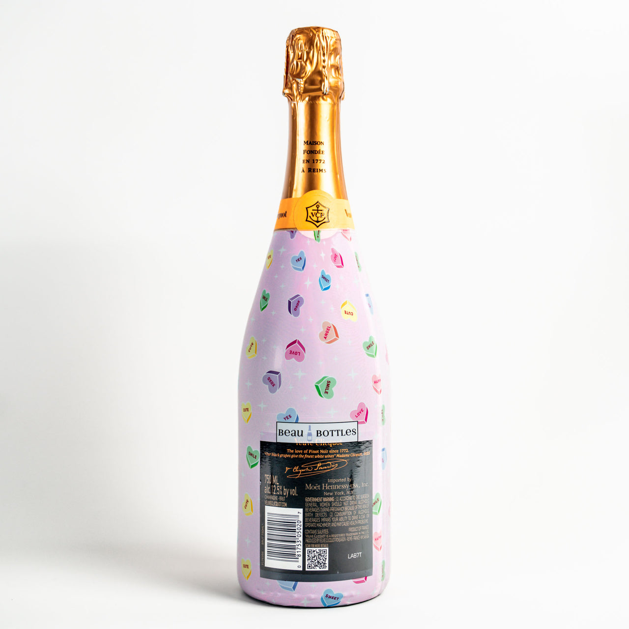 Limited Edition Conversation Hearts Bottle Wrap on Champagne Bottle