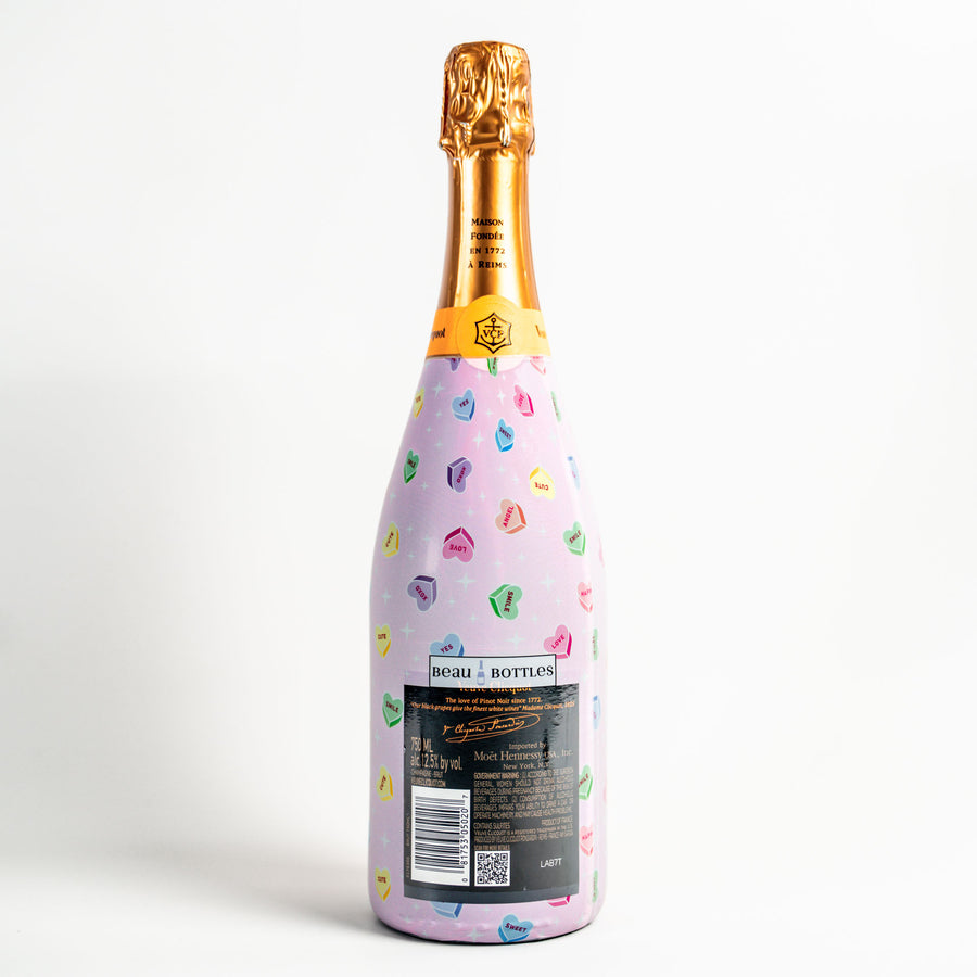 Limited Edition Conversation Hearts Bottle Wrap on Champagne Bottle