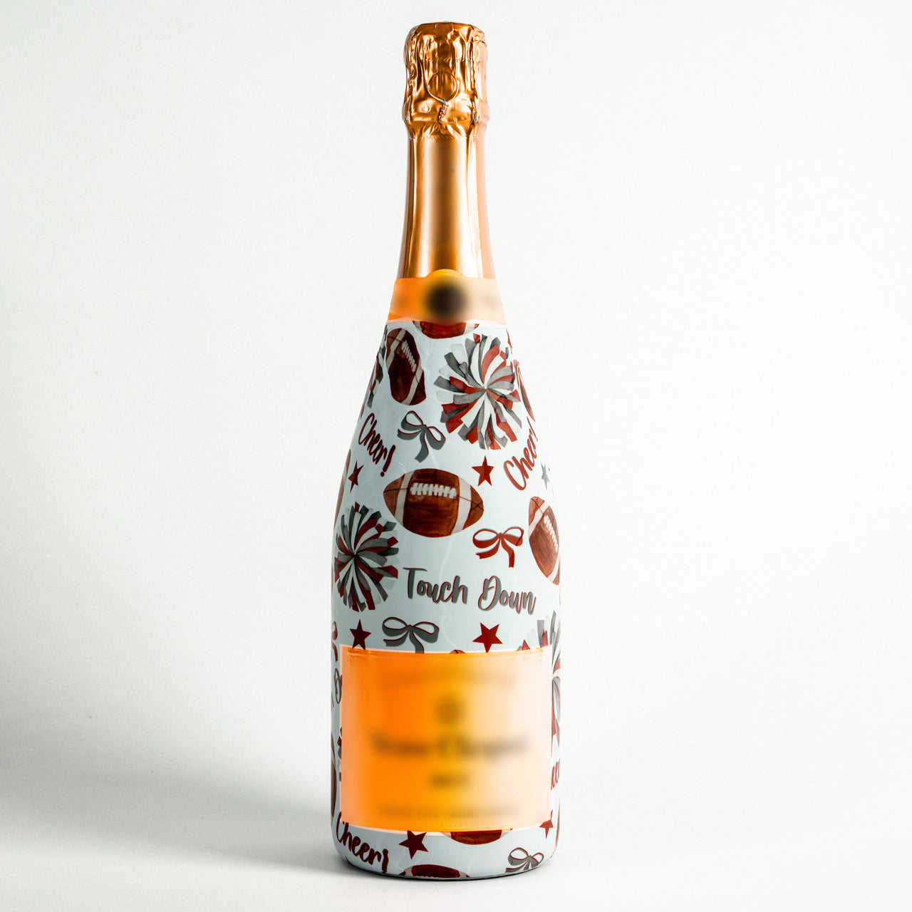 Crimson and Grey Game Day Bottle Wrap on Champagne Bottle