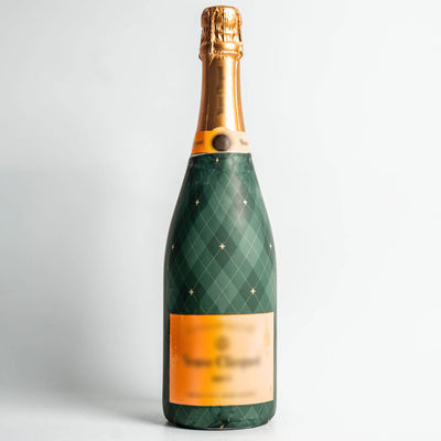 Emerald Argyle Champagne Bottle Wrap bottle wrap on a Veuve Clicquot champagne bottle