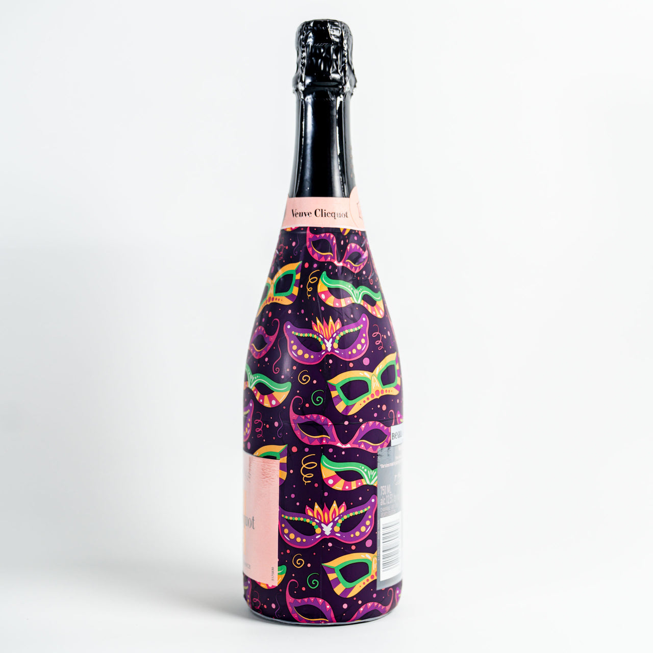 Limited Edition Mardi Masquerade Bottle Wrap on Champagne Bottle
