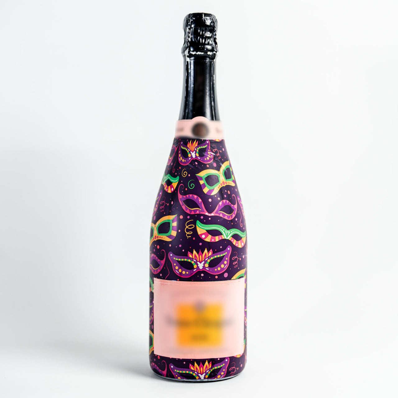 Limited Edition Mardi Masquerade Bottle Wrap on Champagne Bottle