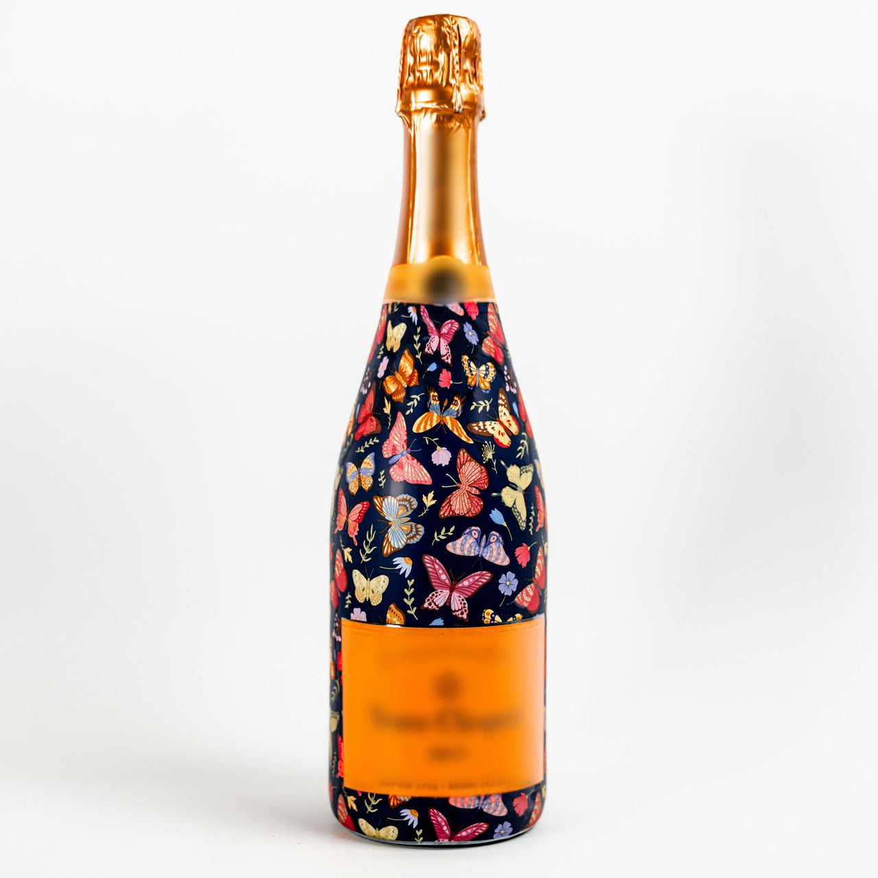 Midnight Butterfly Garden Bottle Wrap on Champagne Bottle