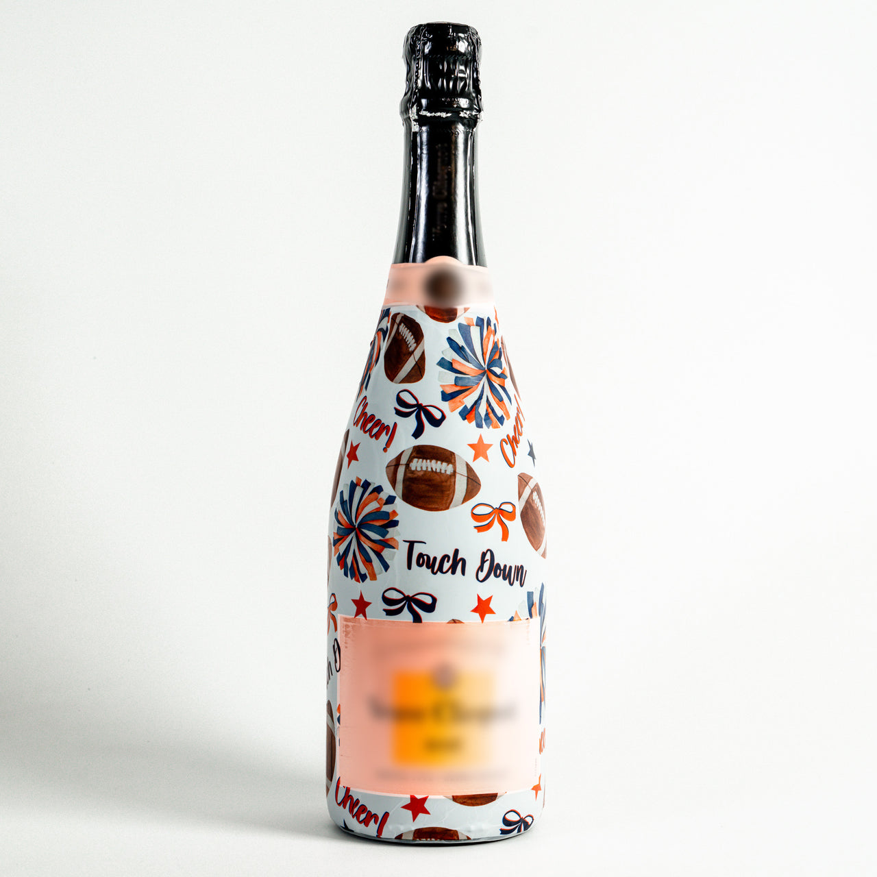 Navy and Orange Game Day Bottle Wrap on Champagne Bottle