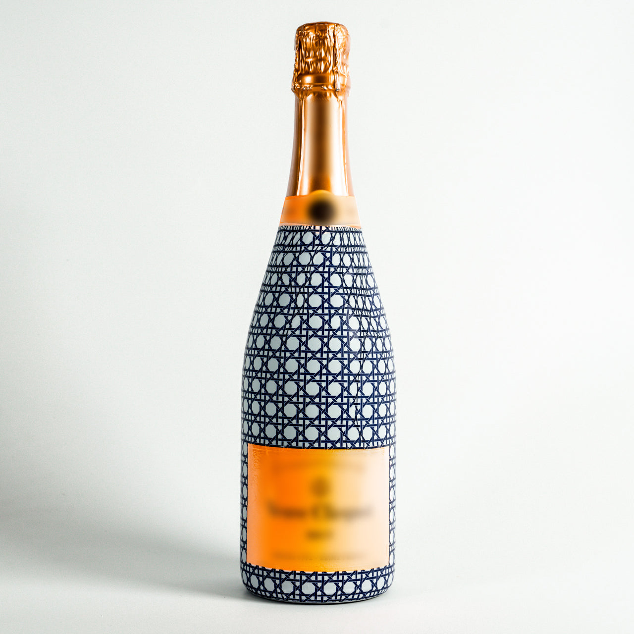 Navy and White Cane – Champagne Collection Bottle Wrap on Champagne Bottle