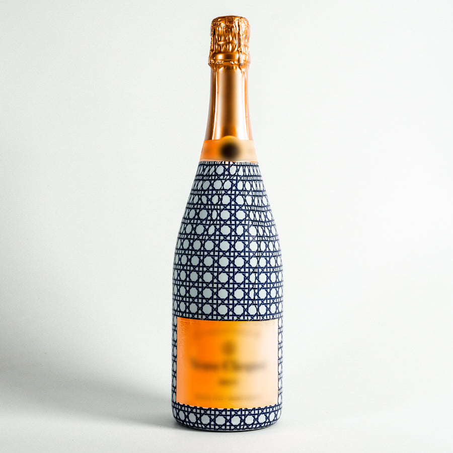 Navy and White Cane – Champagne Collection Bottle Wrap on Champagne Bottle
