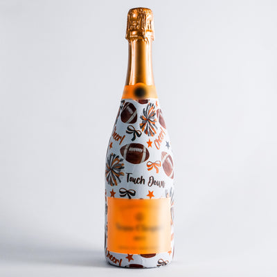 Orange and Grey Game Day Bottle Wrap on Champagne Bottle