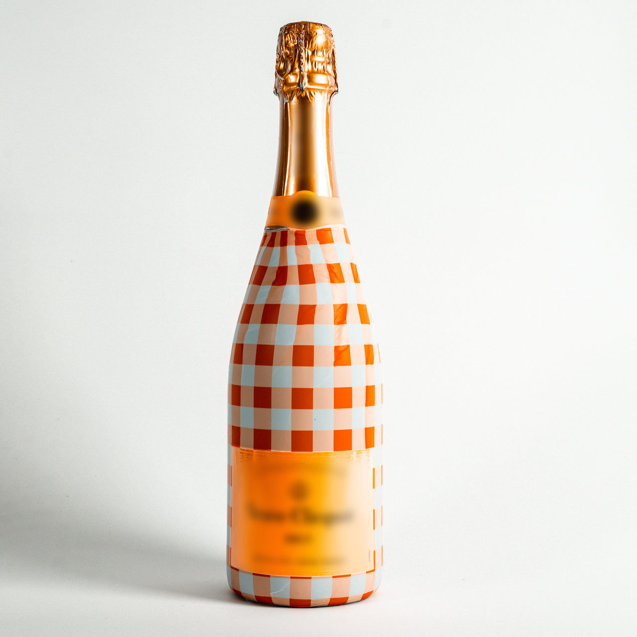 Orange and White Gingham – Champagne Collection Bottle Wrap on Champagne Bottle