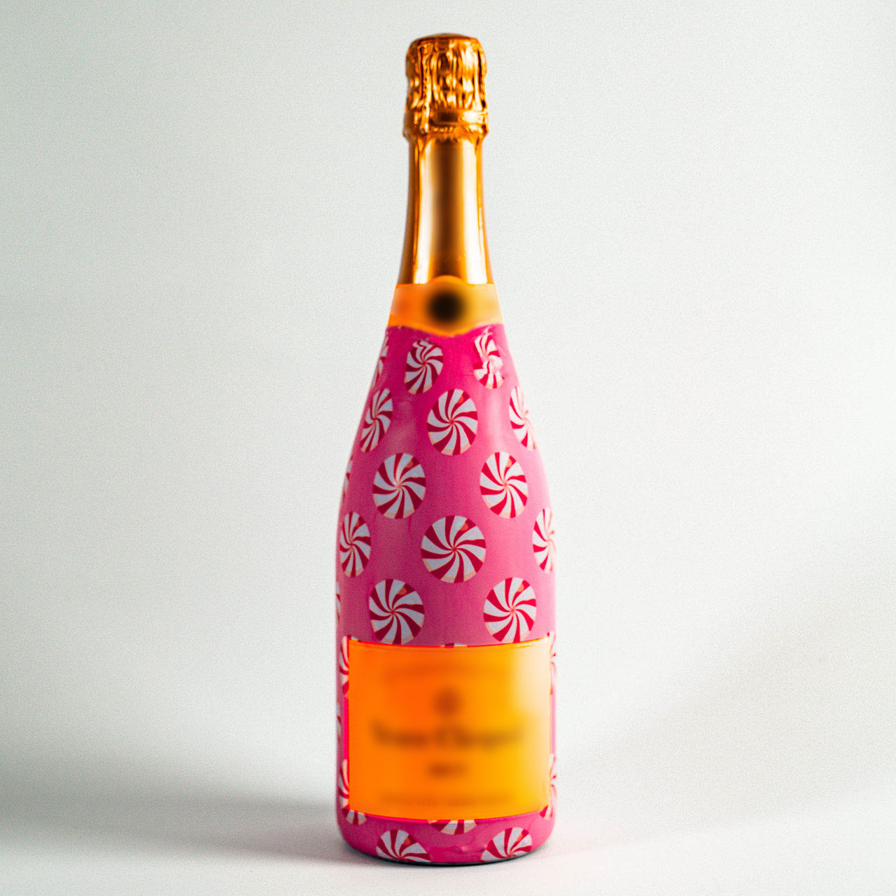 Peppermint Parade Bottle Wrap on Champagne Bottle