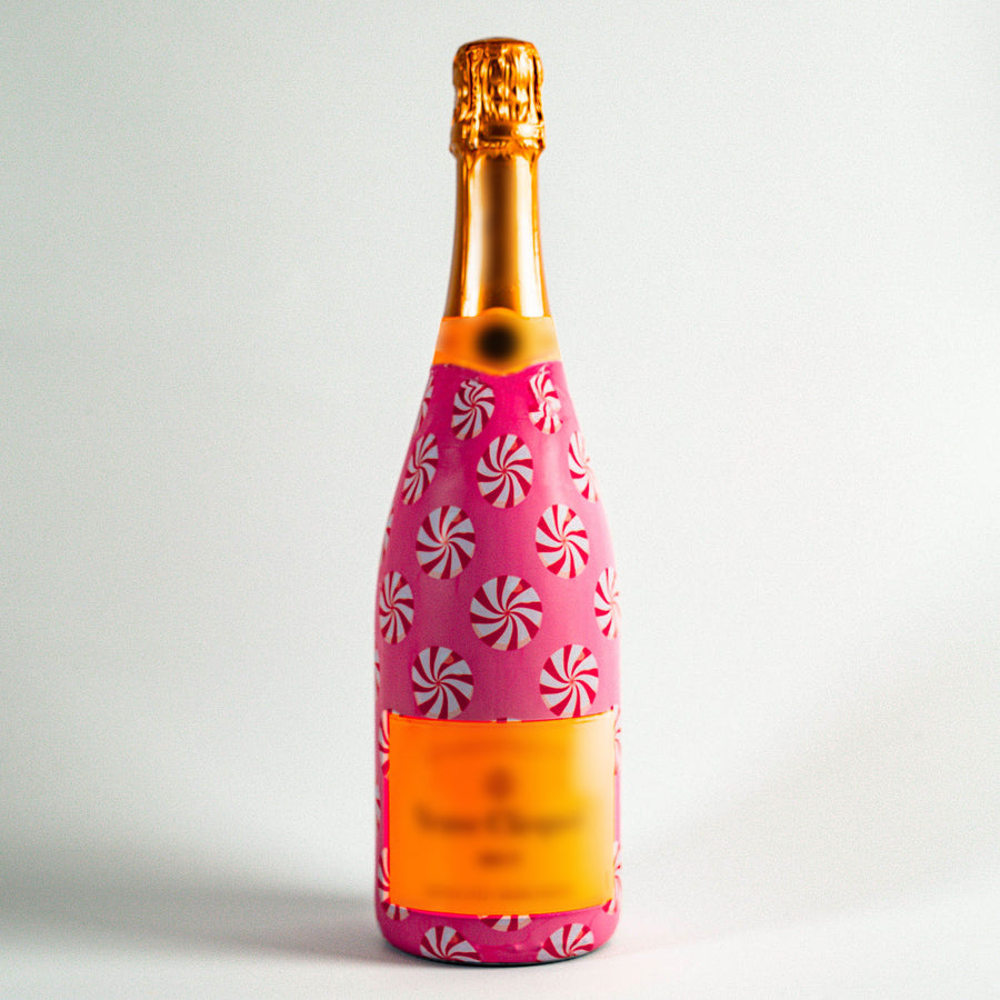 Peppermint Parade Bottle Wrap on Champagne Bottle