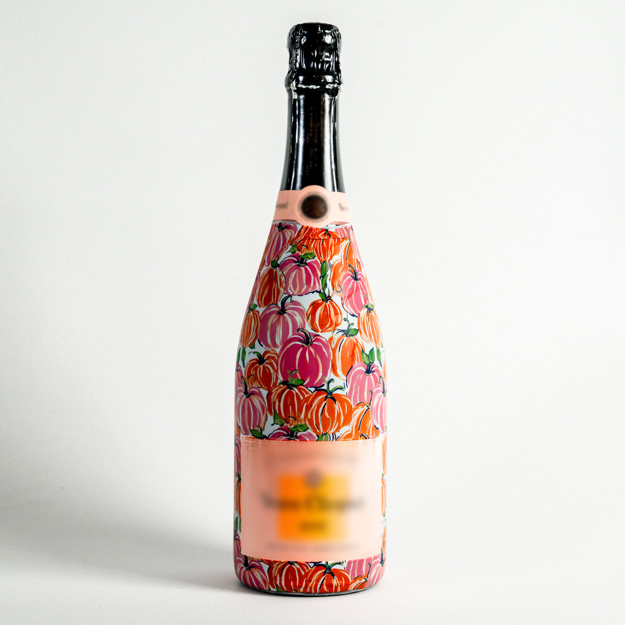 Pink and Orange Pumpkins Bottle Wrap on Champagne Bottle