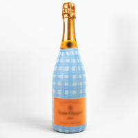 Thumbnail for Powder Blue Picnic Gingham Bottle Wrap on Champagne Bottle