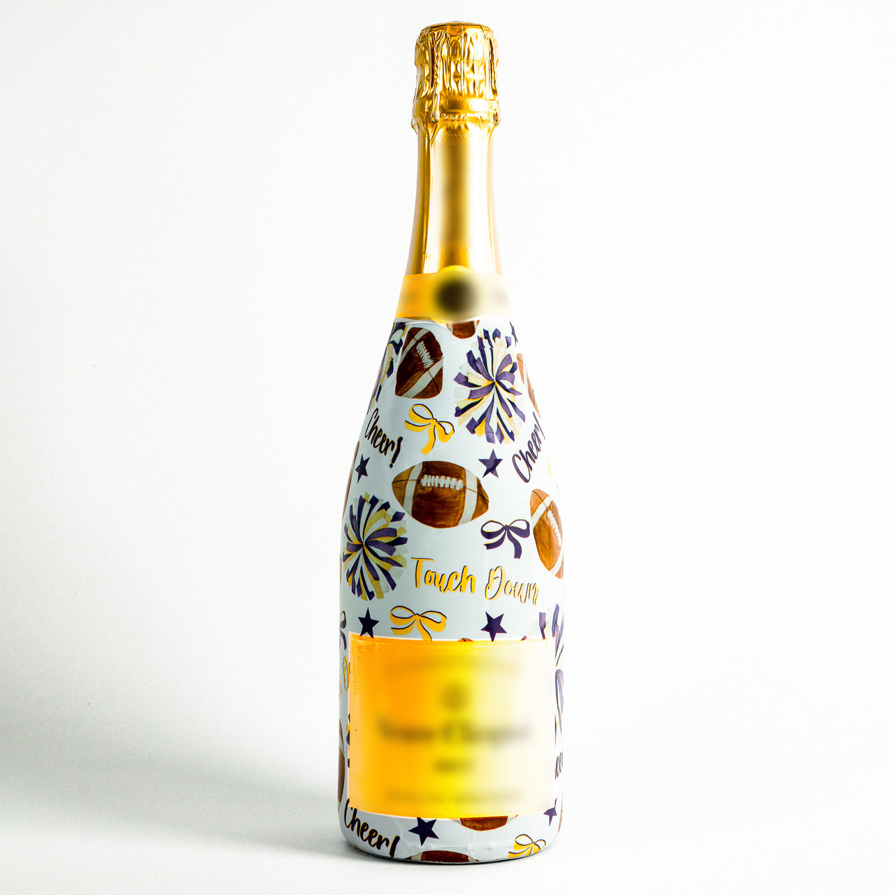 Purple and Yellow Game Day Bottle Wrap on Champagne Bottle