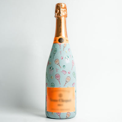 Racquets & Ribbons Champagne Bottle Wrap bottle wrap on a Veuve Clicquot champagne bottle