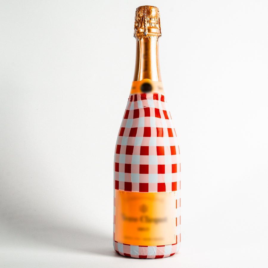 Red and White Gingham – Champagne Collection Bottle Wrap on Champagne Bottle