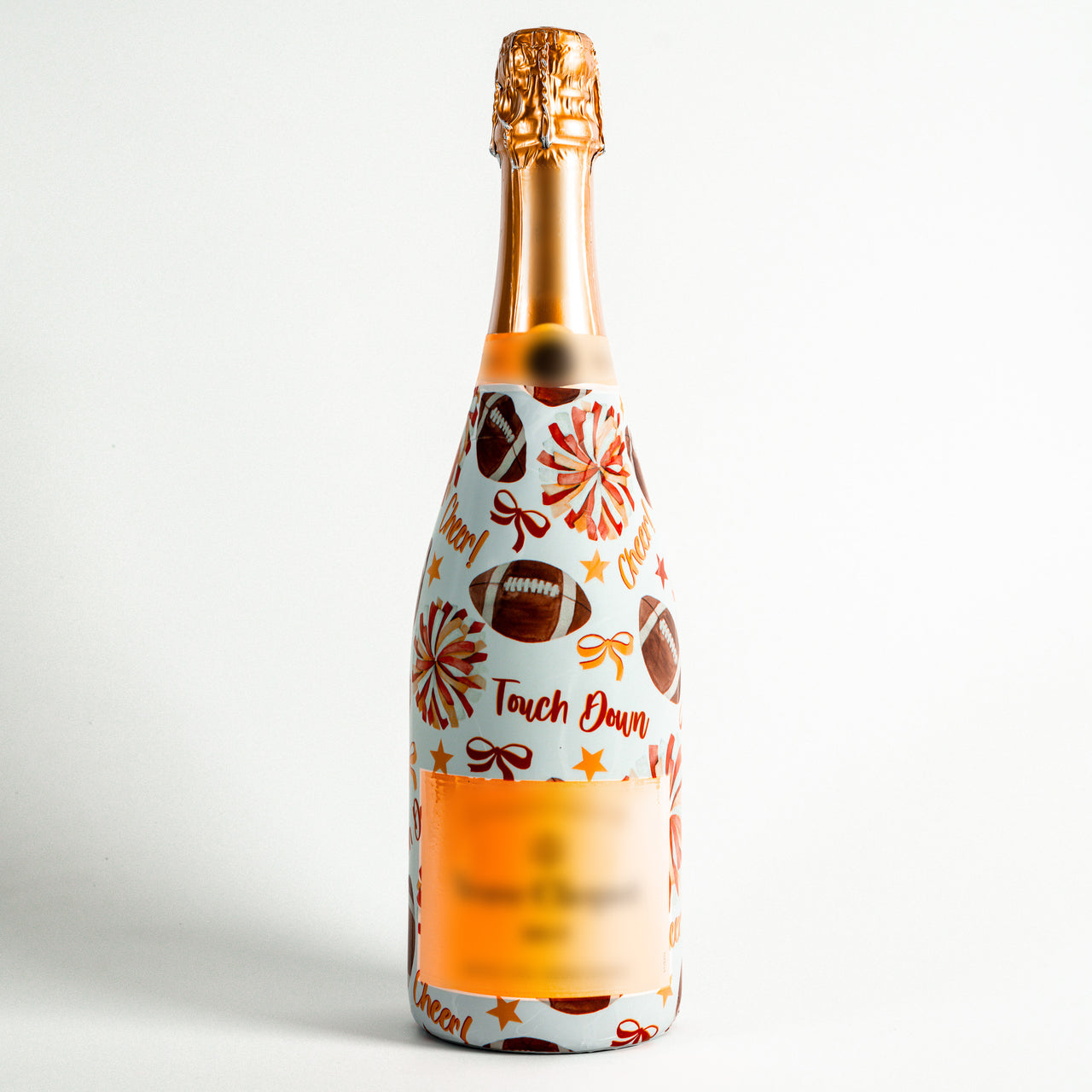 Red and Yellow Game Day Bottle Wrap on Champagne Bottle
