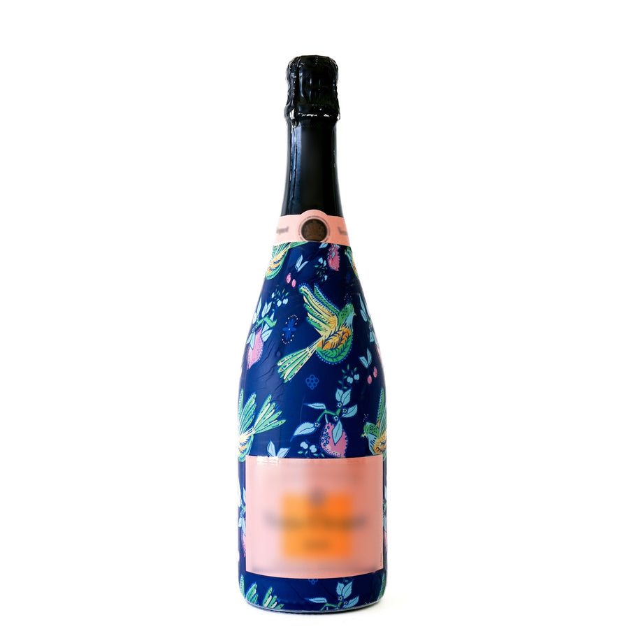 Sheridan French Collection -  Indigo Songbird Bottle Wrap on Champagne Bottle