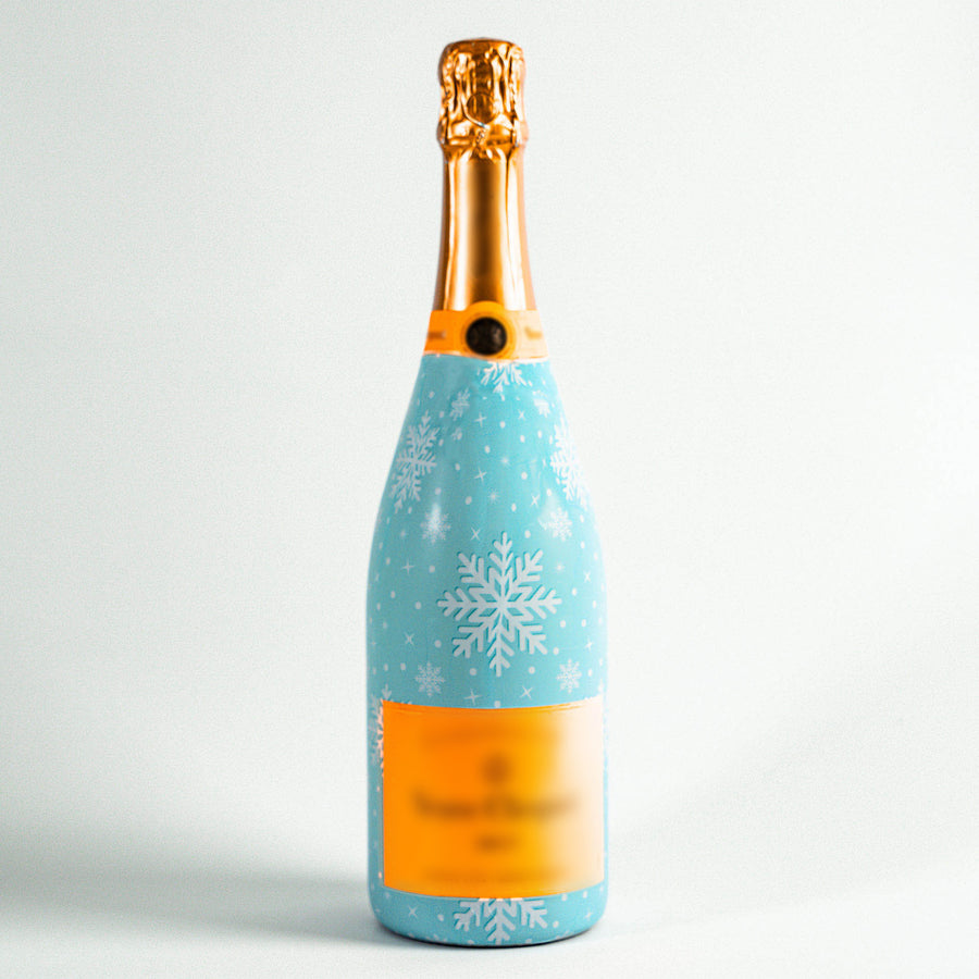 Snowflakes Bottle Wrap on Champagne Bottle