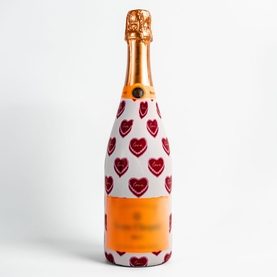 Sweetheart Cakes Bottle Wrap on Champagne Bottle