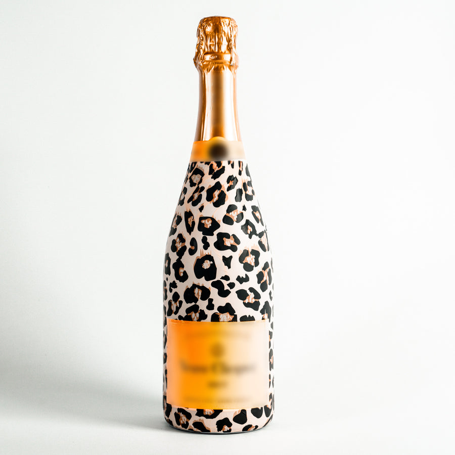 Tan Leopard Bottle Wrap on Champagne Bottle