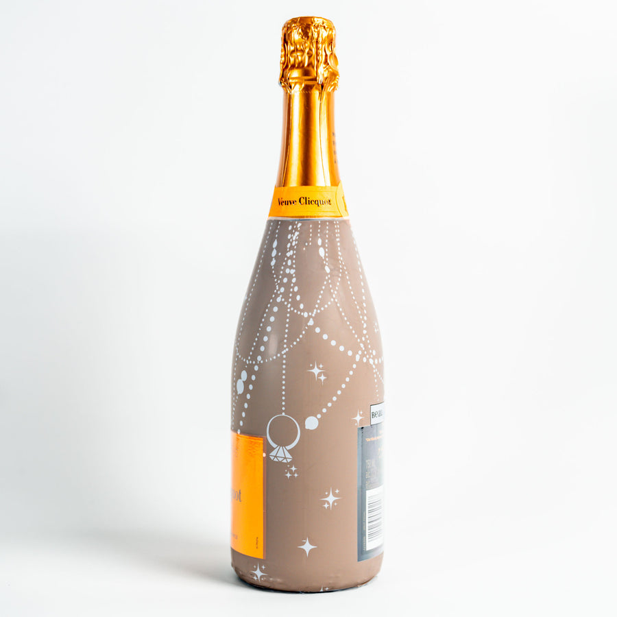 Taupe Pearls and Prosecco Bottle Wrap on Champagne Bottle