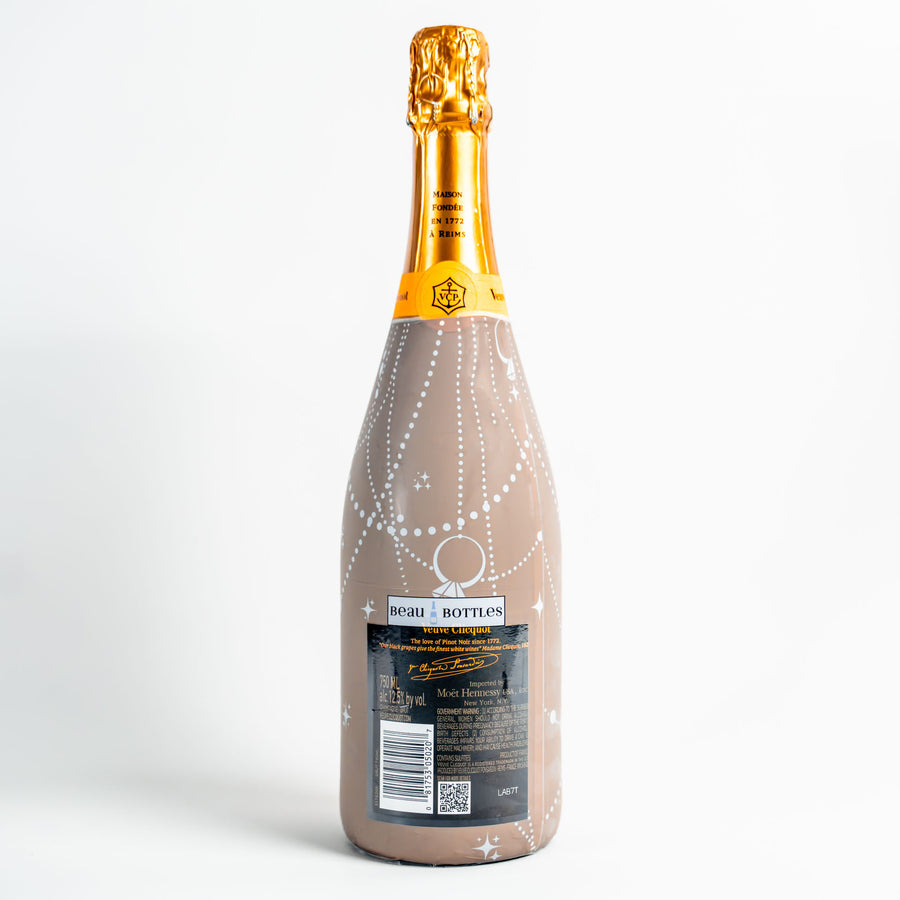 Taupe Pearls and Prosecco Bottle Wrap on Champagne Bottle