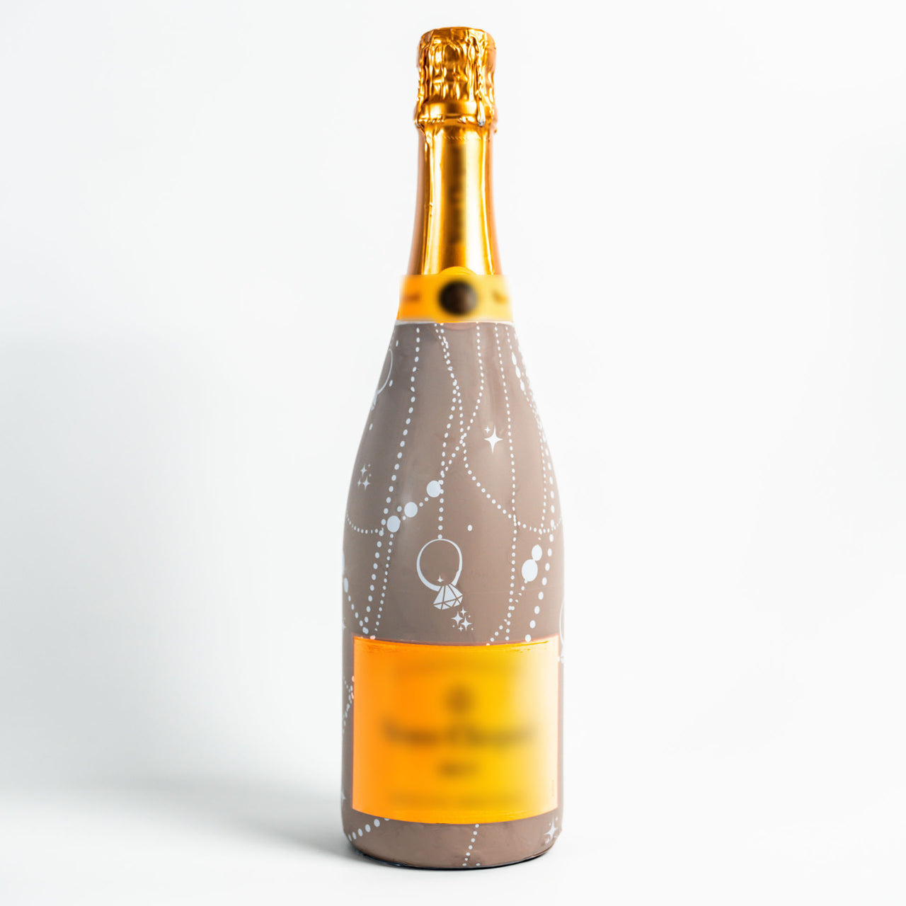Taupe Pearls and Prosecco Bottle Wrap on Champagne Bottle