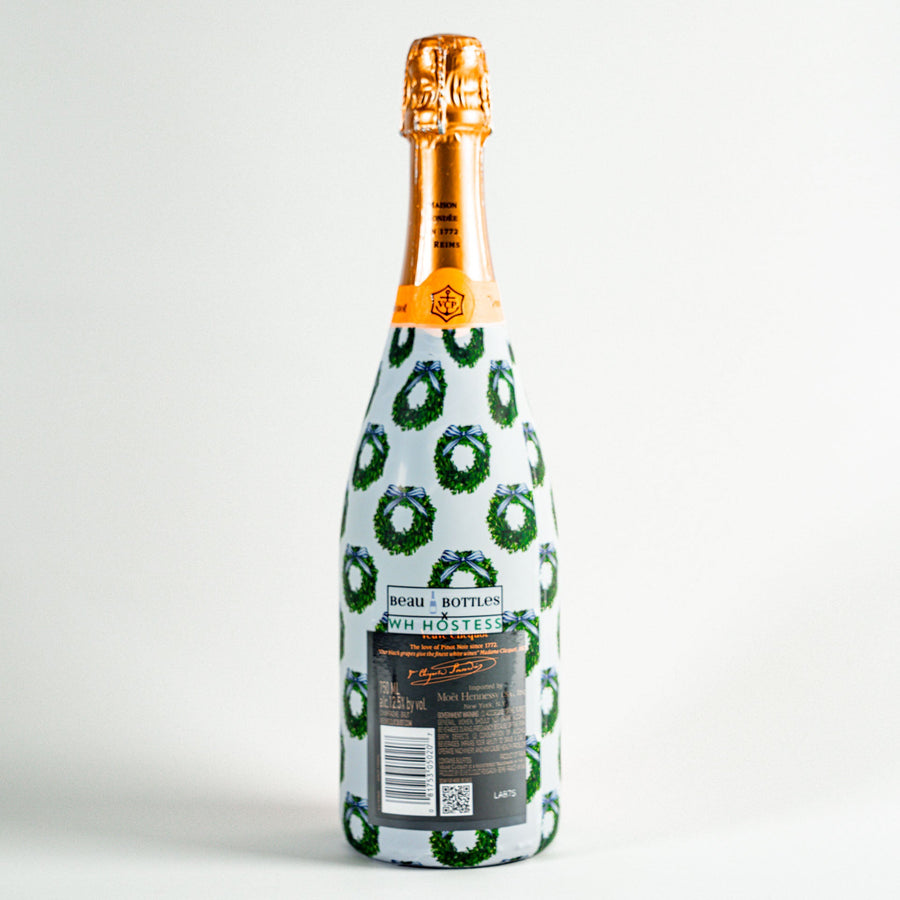 WH Hostess Boxwood Wreaths Bottle Wrap on Champagne Bottle