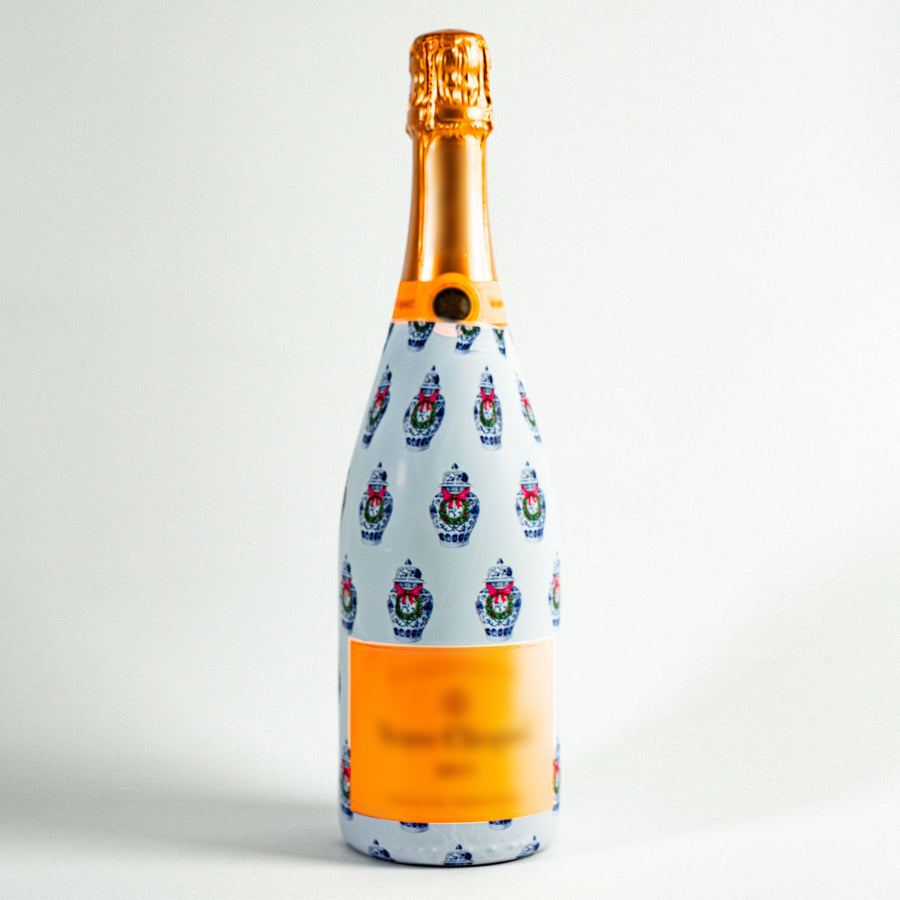 WH Hostess Christmas Ginger Jars Bottle Wrap on Champagne Bottle