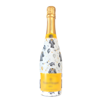 Black and Gold Graduation Bottle Wrap on Champagne Bottle