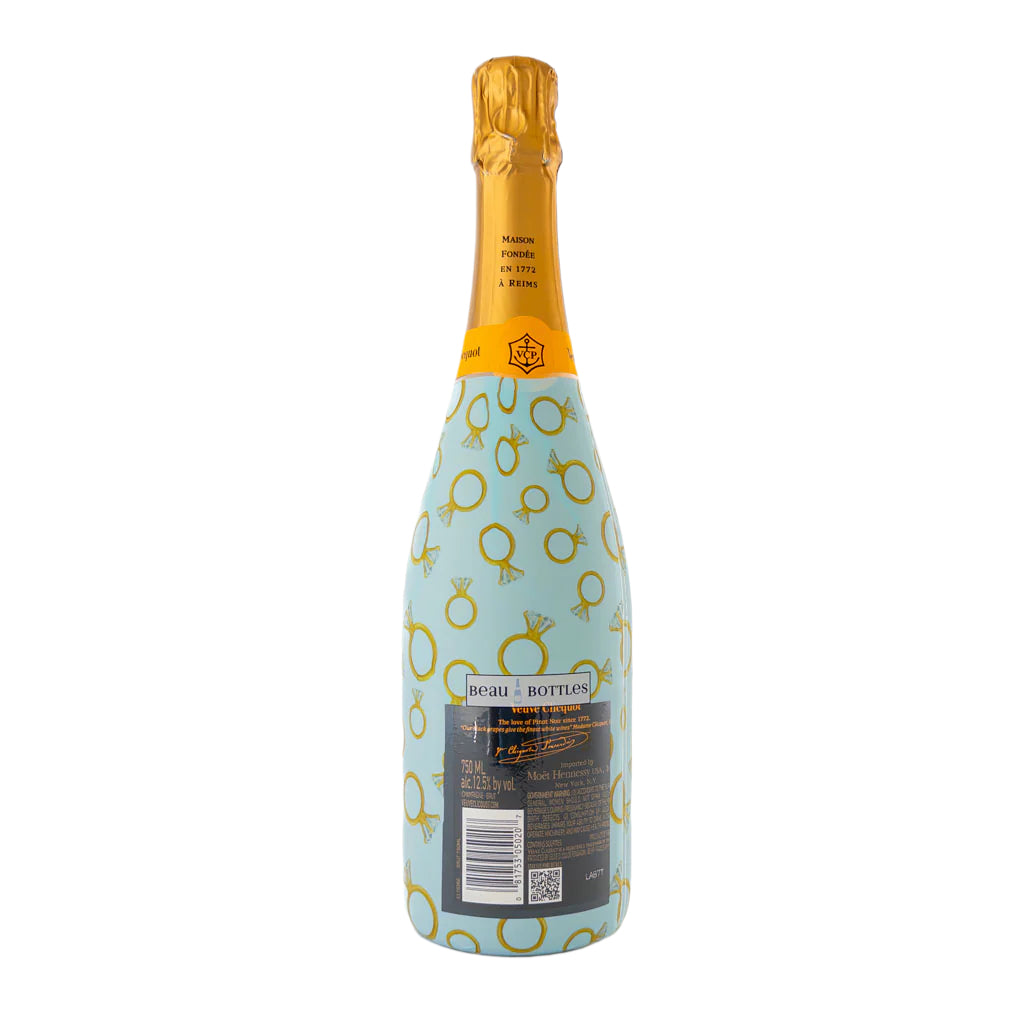 Blue Engagement Ring Bottle Wrap on Champagne Bottle
