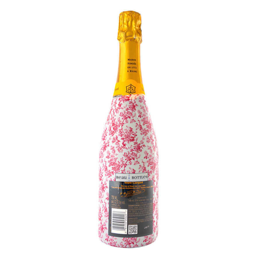 Grandmillenial Pink Floral Bottle Wrap on Champagne Bottle