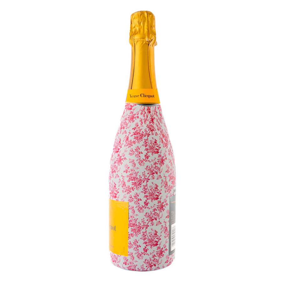 Grandmillenial Pink Floral Bottle Wrap on Champagne Bottle