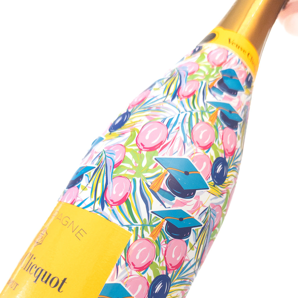 Pink Graduation Bottle Wrap on Champagne Bottle