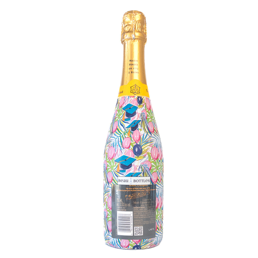 Pink Graduation Bottle Wrap on Champagne Bottle
