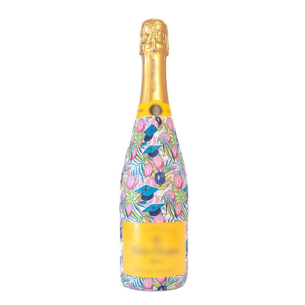 Pink Graduation Bottle Wrap on Champagne Bottle