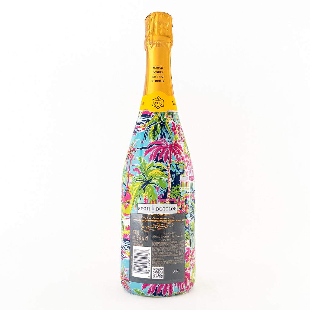 Pink Key West Cottage Bottle Wrap on Champagne Bottle