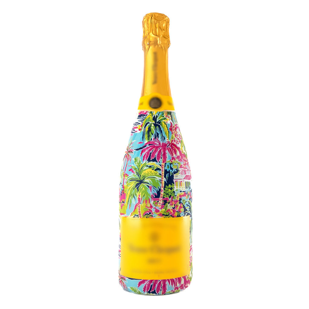 Pink Key West Cottage Bottle Wrap on Champagne Bottle