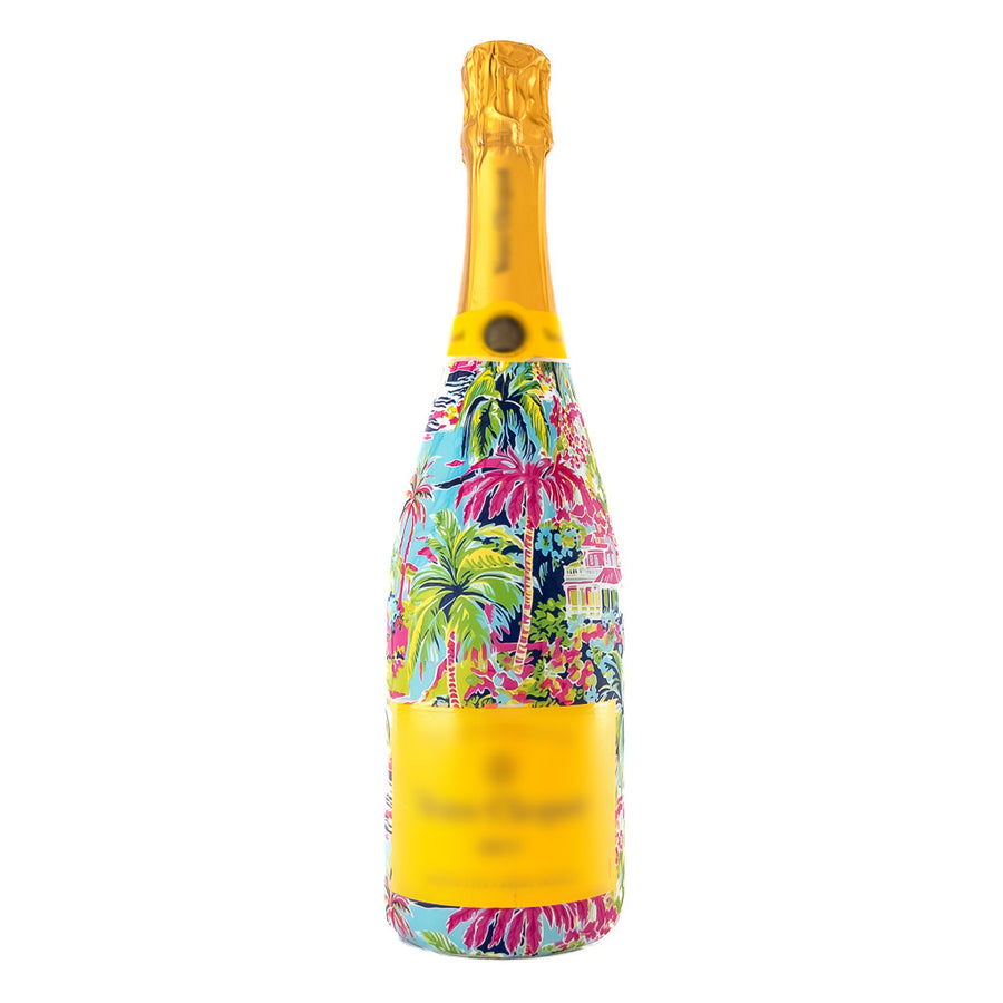 Pink Key West Cottage Bottle Wrap on Champagne Bottle