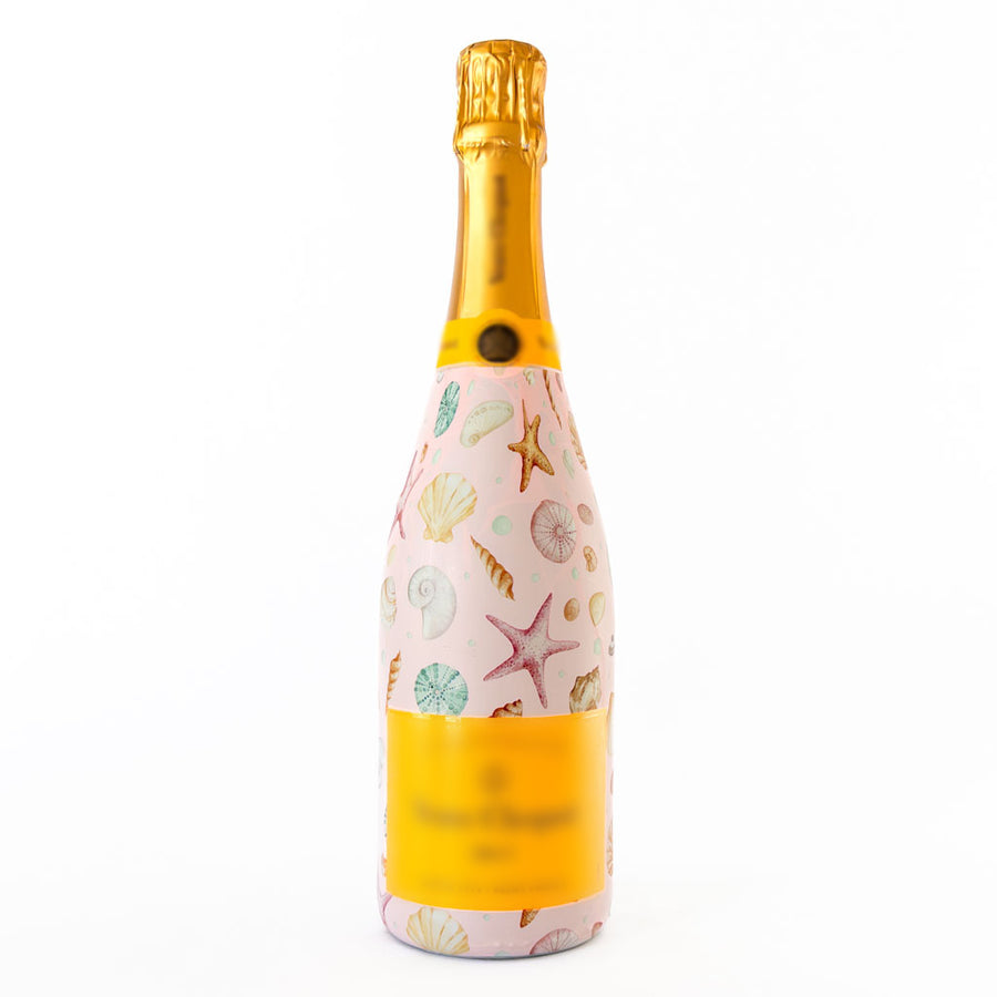 Pink Seashells Bottle Wrap on Champagne Bottle