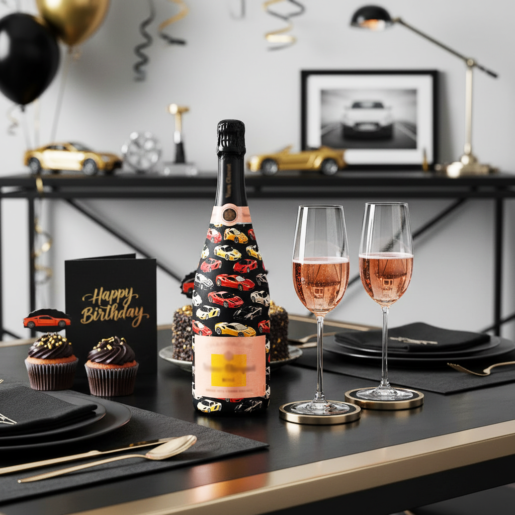 Vroom Vroom Bottle Wrap on Champagne Bottle