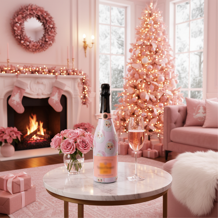 Limited Edition Watercolor Pink Santa Champagne Bottle Wrap