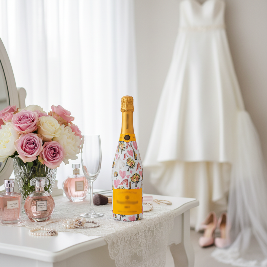 Wedding Romance Bottle Wrap on Champagne Bottle