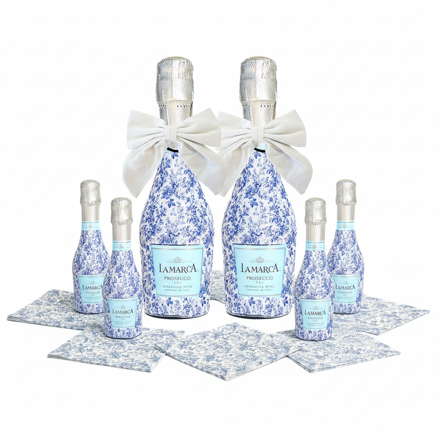 Blue Floral Bundle Bottle Wrap on La Marca Prosecco