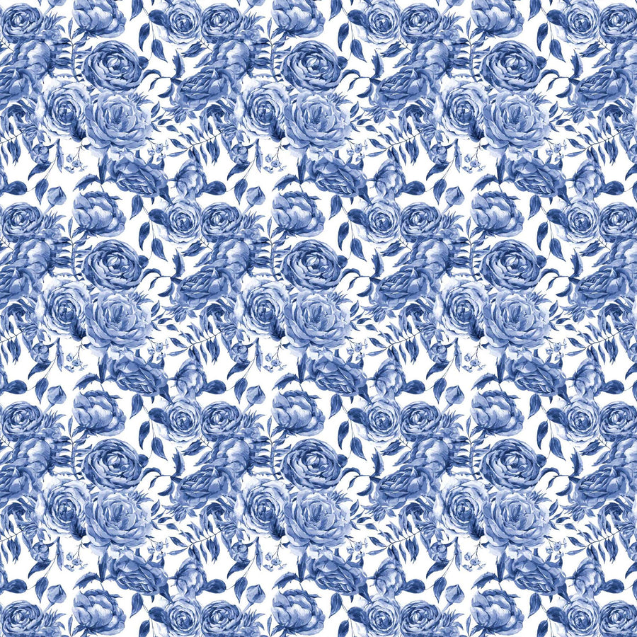 Blue Porcelain Roses Bottle Wrap on Champagne Bottle
